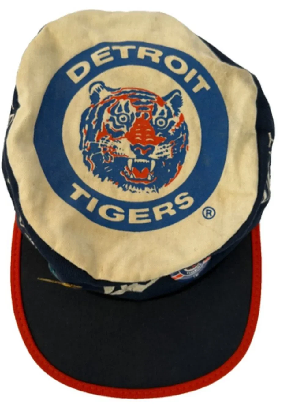 VINTAGE 80s DETROIT TIGERS CAP HAT MENS S/M MLB BASEBALL PIN BUTTON MADE IN USA